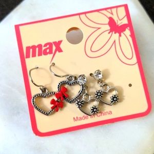NWOT Heart drop earrings silver pair